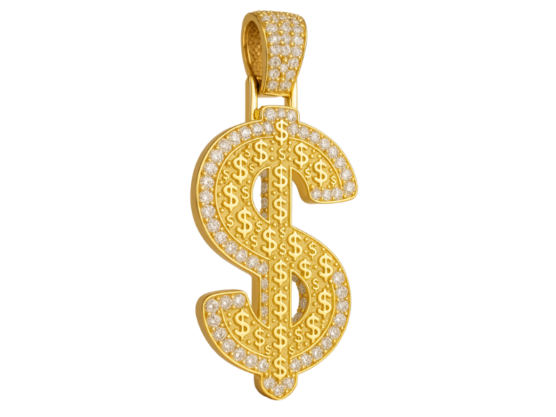 Multi Layer Dollar Sign Pendant With Diamonds