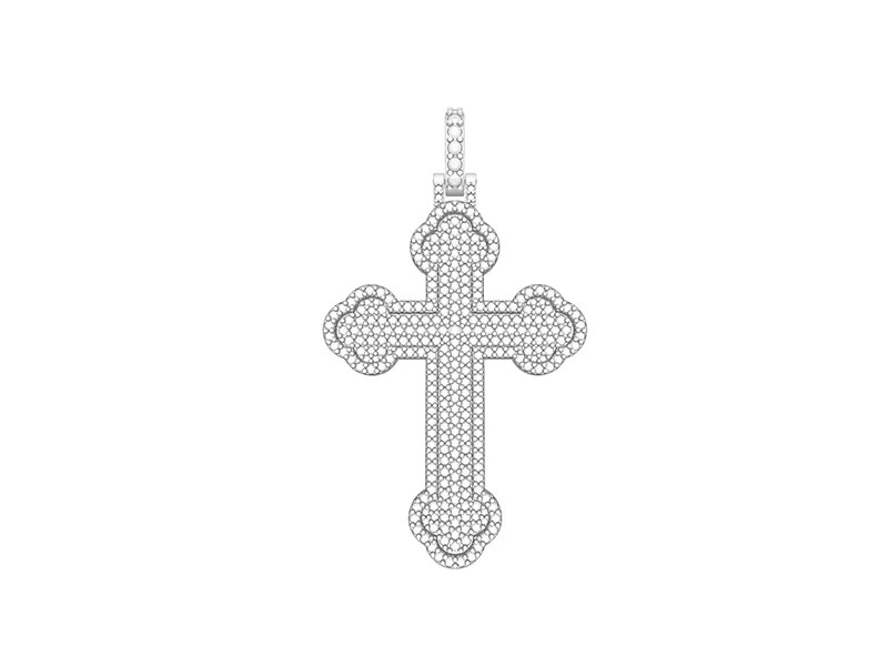 Pave Round Diamond Cross Pendant with Clove Tips