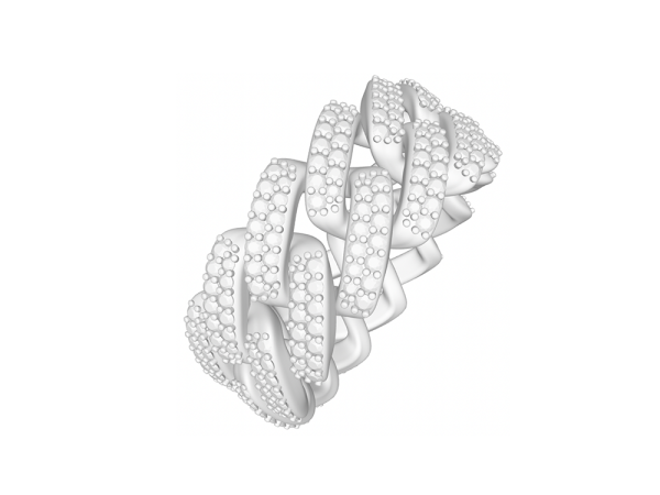 Solid Straight Double Row Cuban Ring With Diamonds