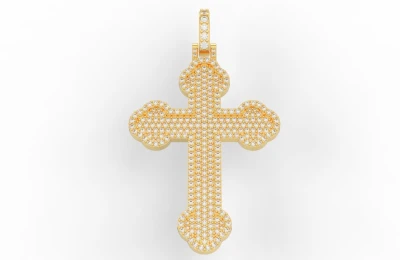 Pave Round Diamond Cross Pendant with Clove Tips